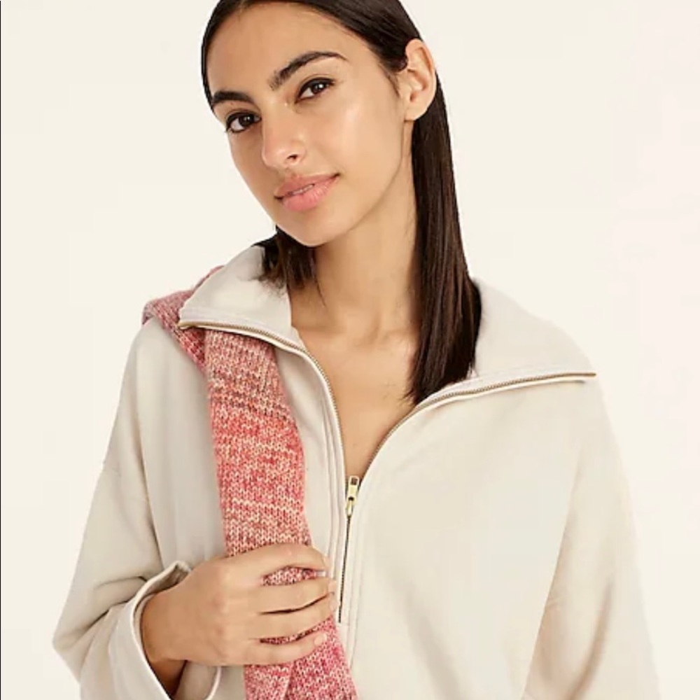 NWT J.Crew University Terry Half Zip Tunic Sweatshirt in Natural